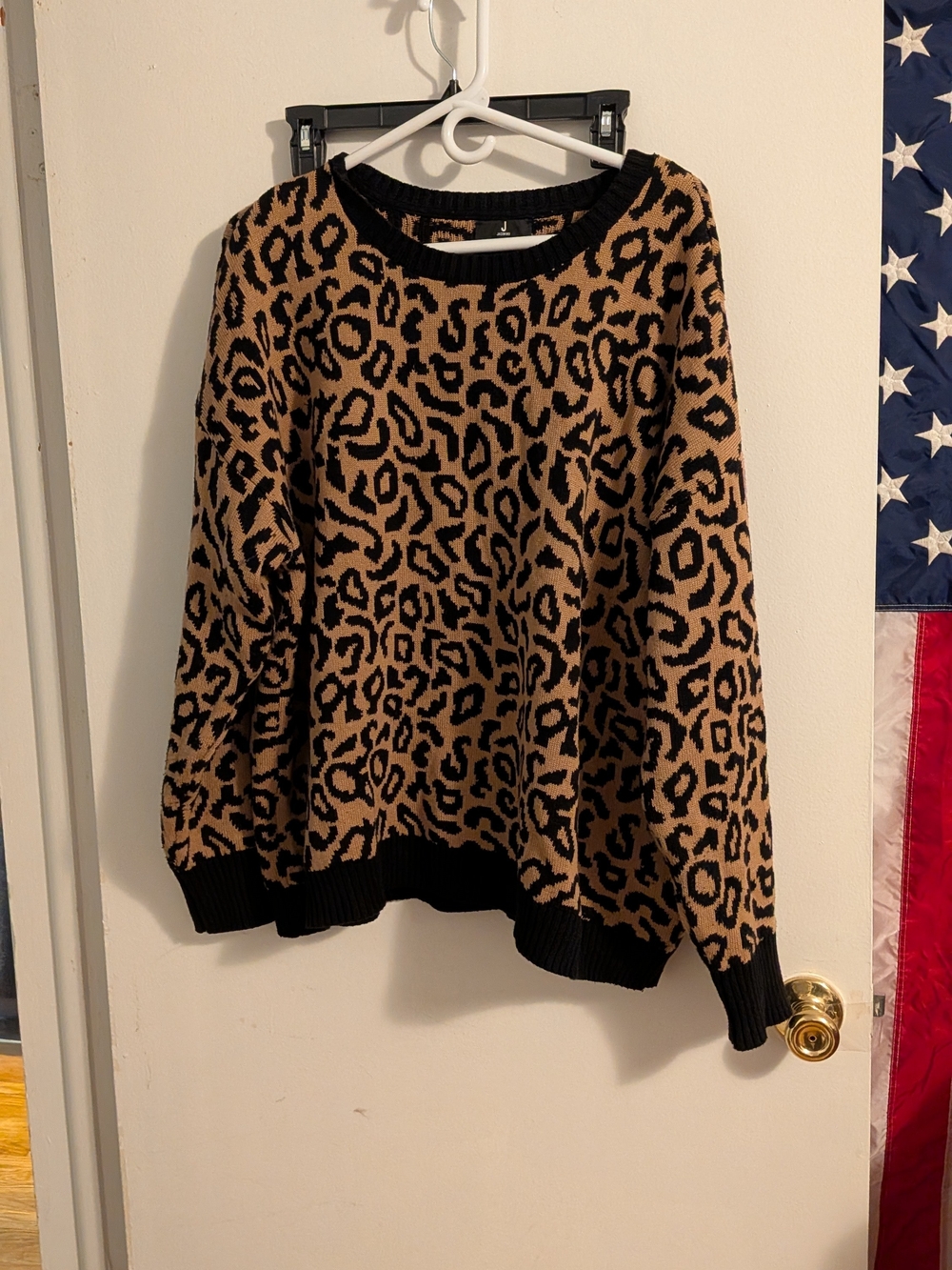Jason Wu Leopard Print Crewneck Sweater - Black and Tan